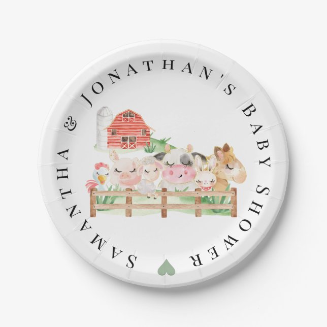 Farm Baby Animals Baby Shower Paper Plates (Front)