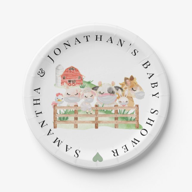 Farm Baby Animals Baby Shower Paper Plates (Front)