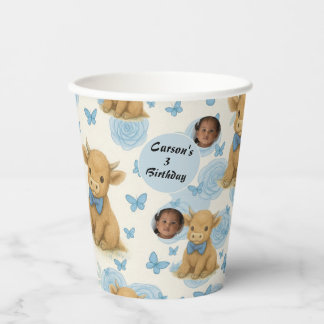 Farm Baby Cow Pattern – Blue Floral & Butterfly Paper Cups