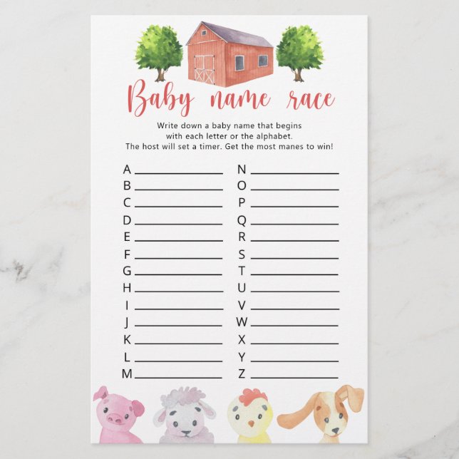 Farm - Baby name race game (Front)