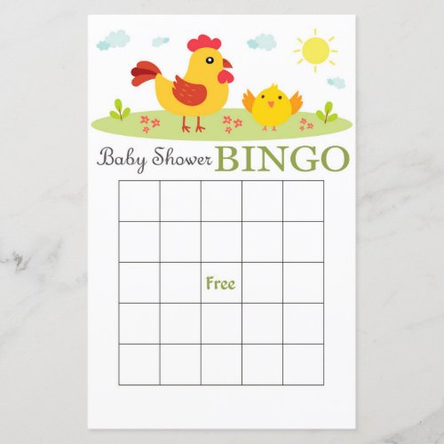 Farm baby shower bingo card