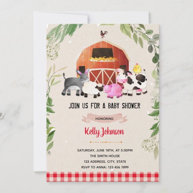 Farm baby shower birthday invitation (Front)