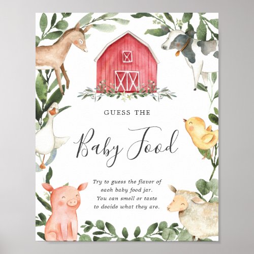 Farm Baby Shower Guess The Baby Food Sign