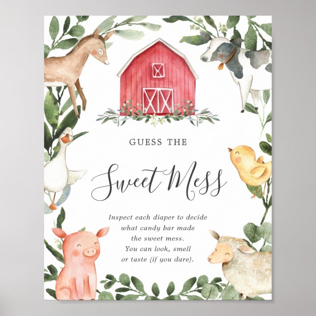 Farm Baby Shower Guess The Sweet Mess Sign (Front)