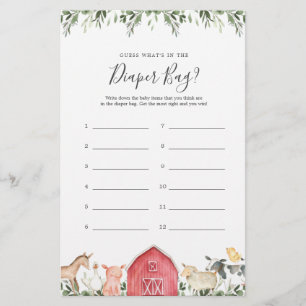 Farm Baby Shower Guess What's in the Diaper Bag