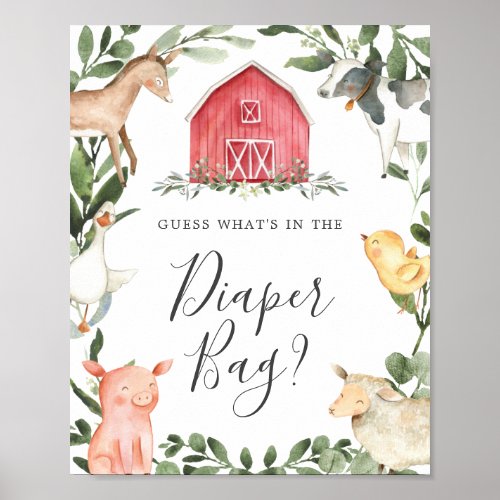 Farm Baby Shower Guess Whats in the Diaper Bag Poster