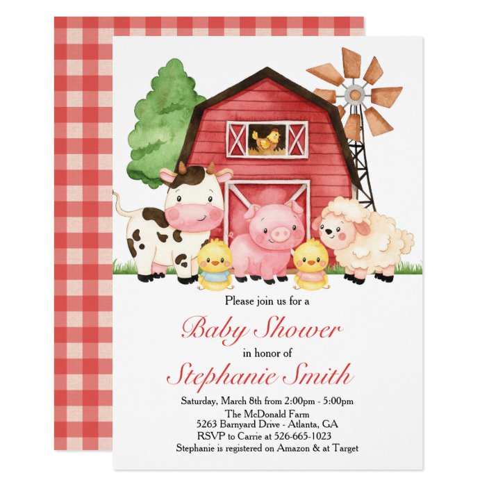 farm baby shower invitation, barnyard baby shower invitation  zazzle