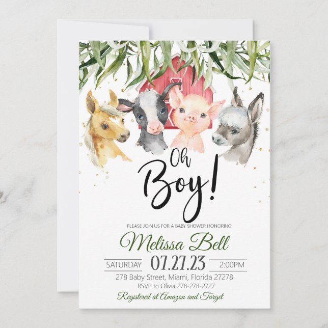 Farm Baby Shower invitation Boy Boho (Front)