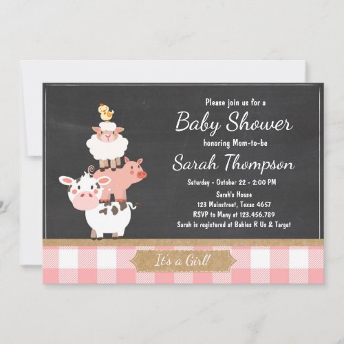 Farm Baby Shower invitation Country Baby Girl Pink