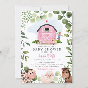 Farm Baby Shower invitation, Pink Barn Invite