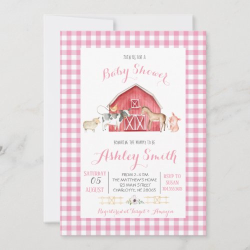 farm baby shower invitation pink girl