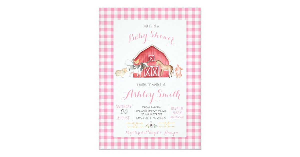farm baby shower invitation pink girl