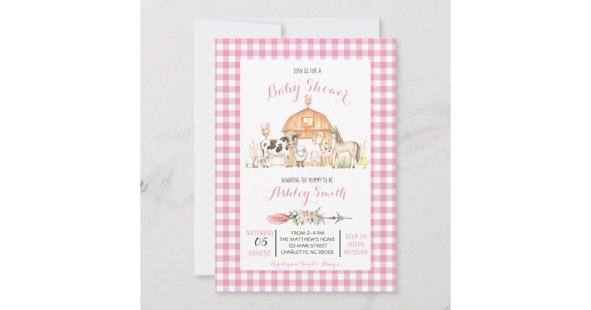 farm baby shower invitation pink girl Zazzle