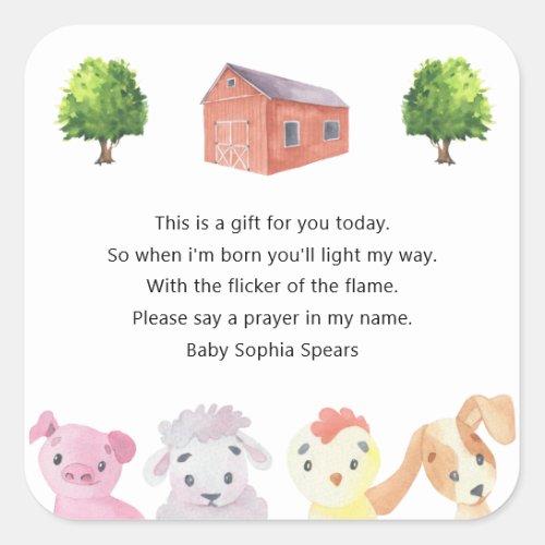 Farm baby shower _ Prayer candle label