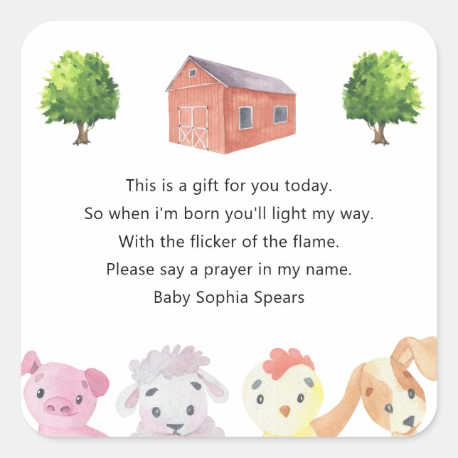 Farm baby shower - Prayer candle label (Front)