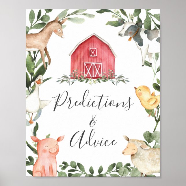 Farm Baby Shower Predictions and Advice Sign (Front)