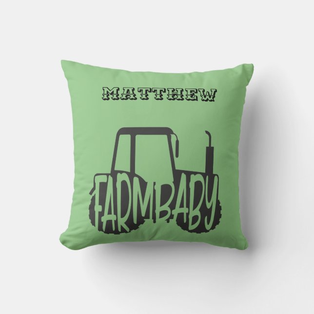 Farm Baby Tractor Word Art Personalized Throw Pillow (Front)