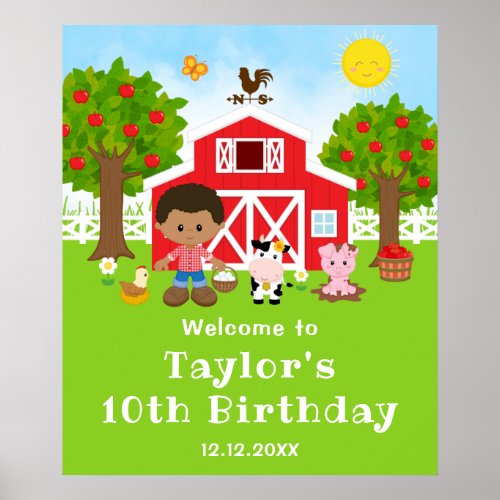 Farm Barn African American Boy Birthday Welcome Poster