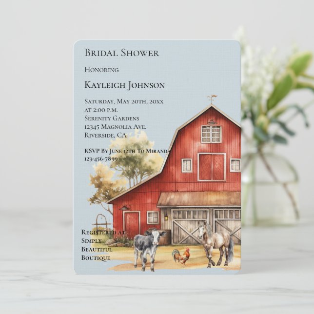 Farm Barn Animals Country Bridal Shower Invitation (Standing Front)