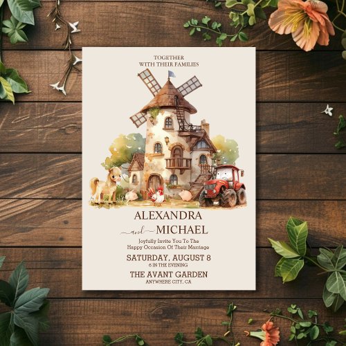 Farm Barn Fields Cottage Country Wedding Invitation