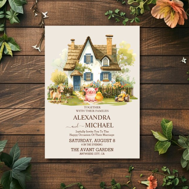 Farm Barn Fields Cottage Country Wedding Invitation (Creator Uploaded)