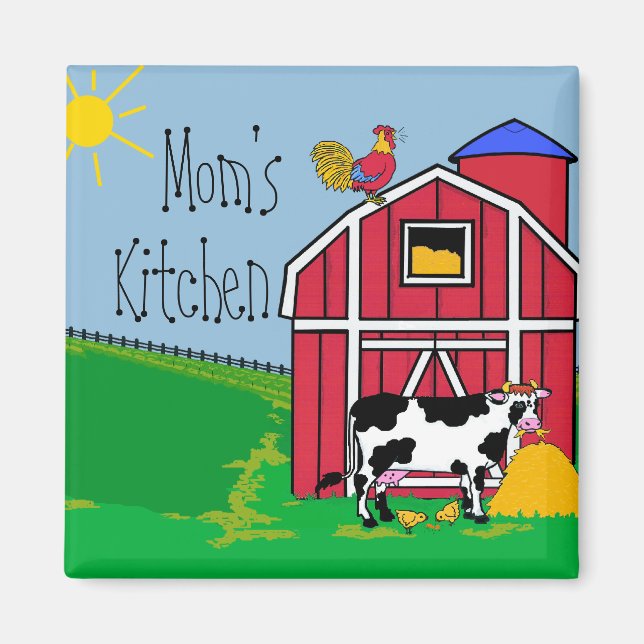 Farm Barn Rooster-Mom's Kitchen Magnet (Front)