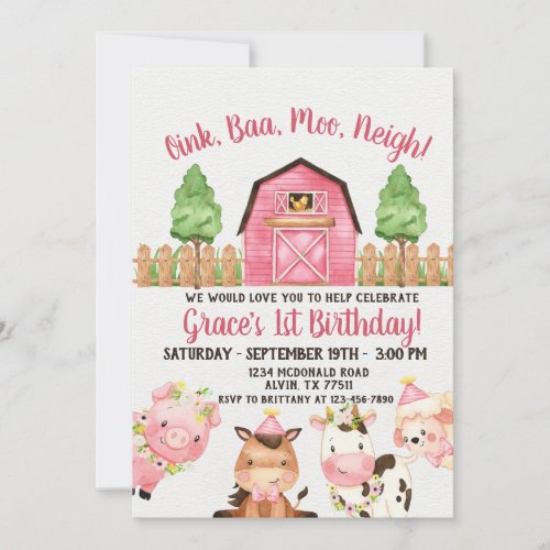 Farm Barnyard 1st Birthday Invitation