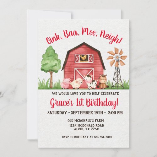 Farm Barnyard 1st Birthday Invitation