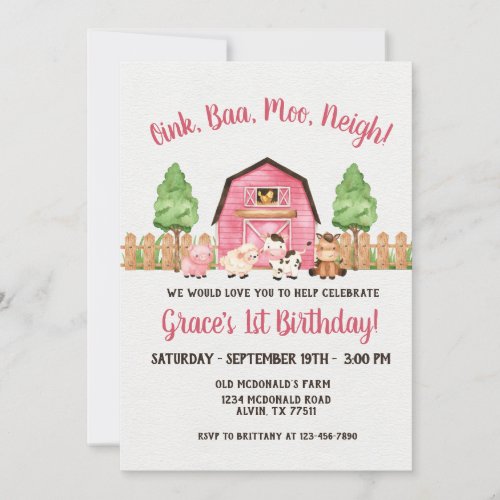 Farm Barnyard 1st Birthday Invitation