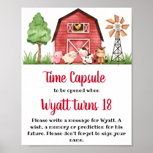 Farm Barnyard 1st Birthday Time Capsule Poster