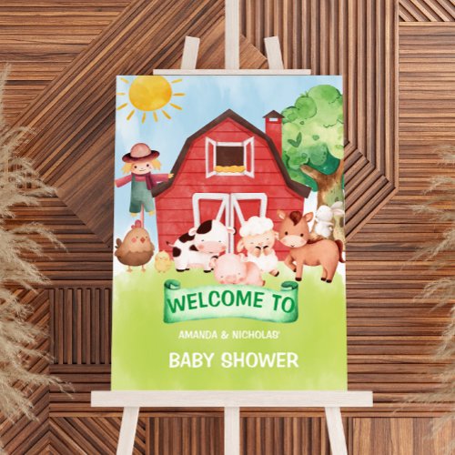 Farm barnyard animal baby shower welcome sign