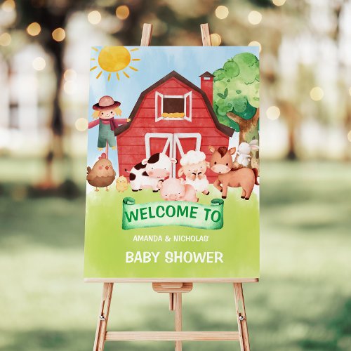 Farm barnyard animal baby shower welcome sign