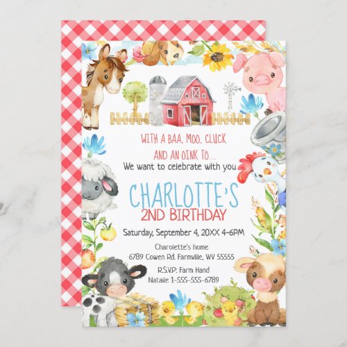 Farm Barnyard Animal Birthday Invitation