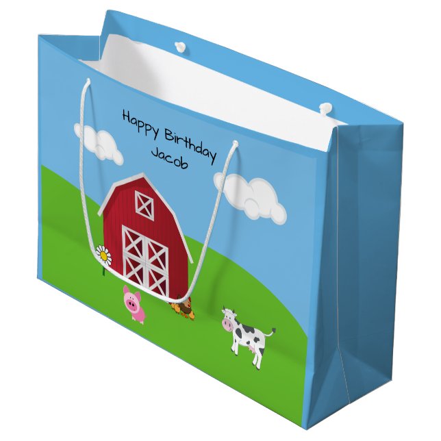 Farm Barnyard Animal Birthday Large Gift Bag (Front Angled)