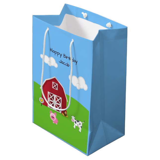 Farm Barnyard Animal Birthday Medium Gift Bag (Front Angled)
