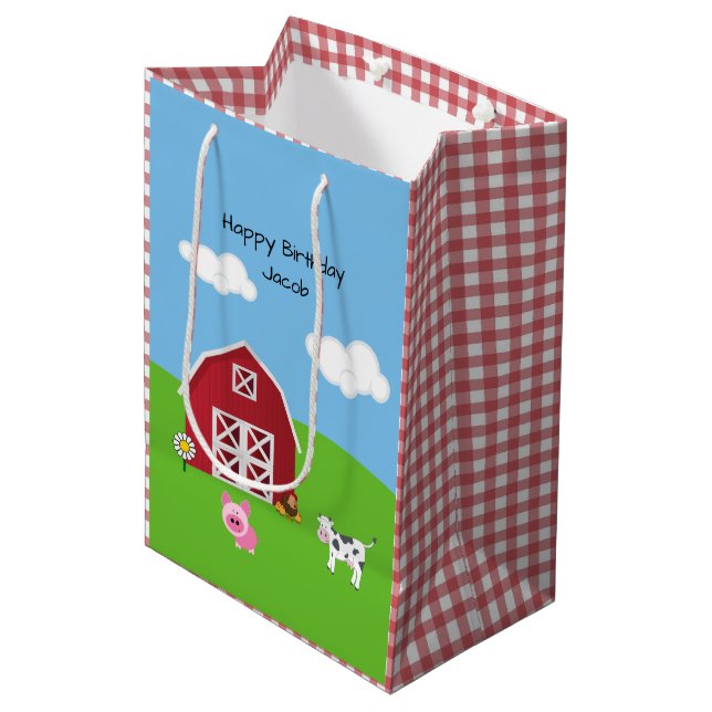 Farm Barnyard Animal Birthday Medium Gift Bag (Front Angled)