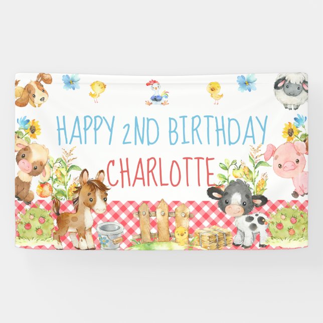Farm Barnyard Animal Birthday Table Backdrop Banner (Horizontal)