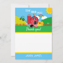 Farm Barnyard Animal Birthday Thank You Card