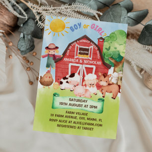 Farm barnyard animal gender reveal invitation