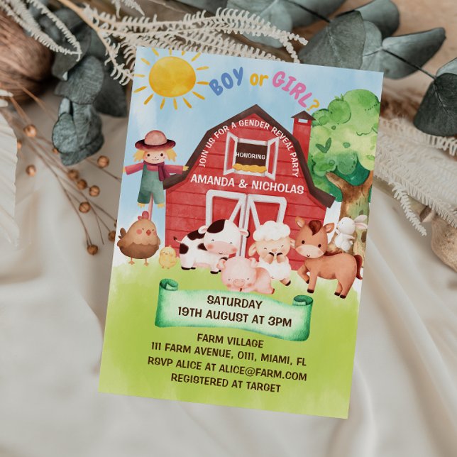 Farm barnyard animal gender reveal  invitation (Creator Uploaded)