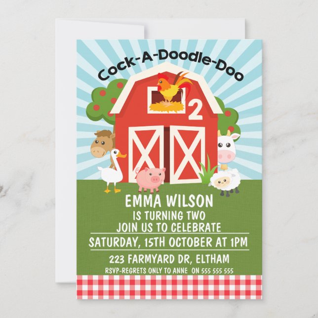 Farm Barnyard Animals 2nd Birthday Invitation (Front)