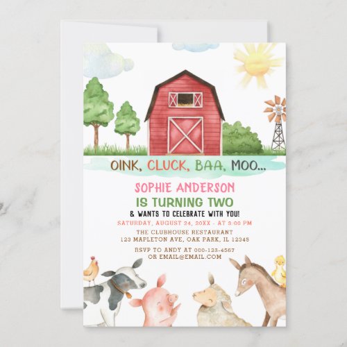 Farm Barnyard Animals 2nd Birthday Invitation