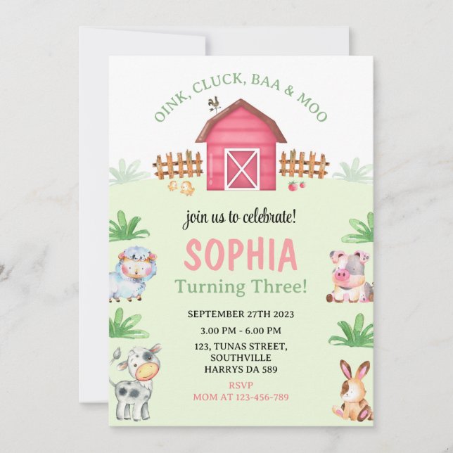 Farm Barnyard Animals Birthday Invitation (Front)