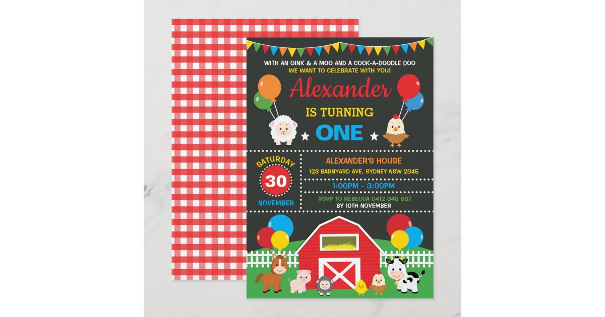 Farm Barnyard Animals Birthday Party Chalkboard Invitation | Zazzle
