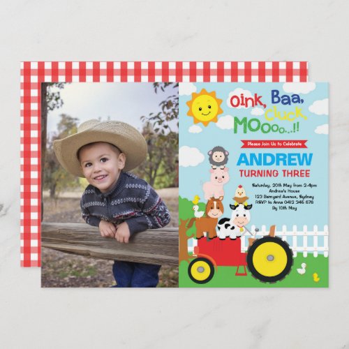 Farm Barnyard Animals Birthday Petting Zoo Photo Invitation