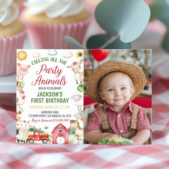 Farm Barnyard Animals Birthday Photo Invitation (Creator Uploaded)