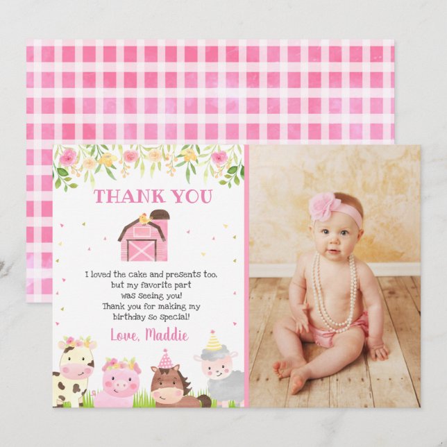 Farm Barnyard Animals Birthday Thank You Cards (Front/Back)