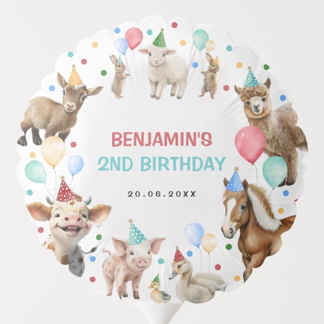 Farm Barnyard Animals Confetti Birthday Boy Balloon (Back)