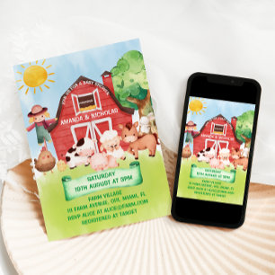 Farm Barnyard Animals Cute Baby Shower Invitation