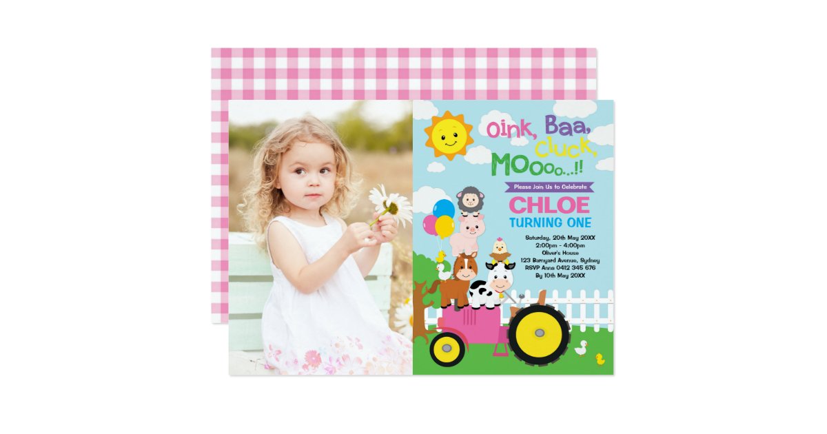 Farm Barnyard Animals Old Macdonald Girl Birthday Invitation Zazzle Com